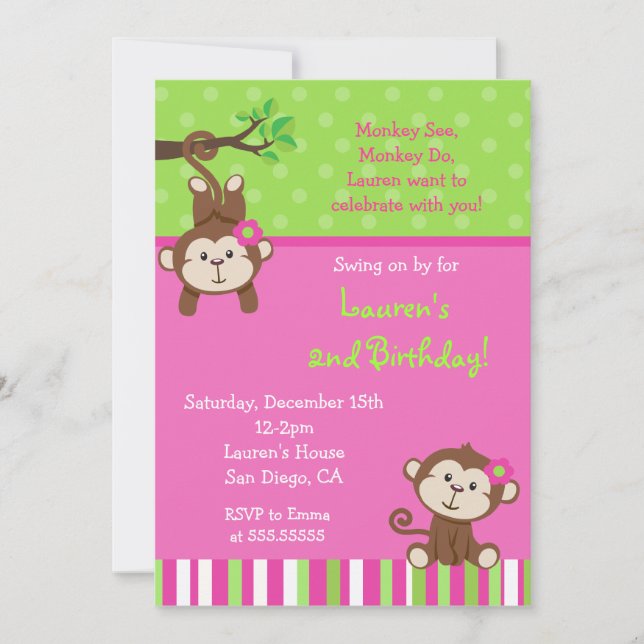 Mod Monkey Birthday Invitations (Front)