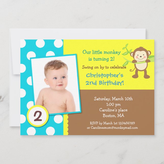 Mod Monkey Birthday Party Invitation (Front)
