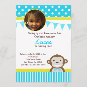 Mod Monkey Birthday Party Invitations for Boy