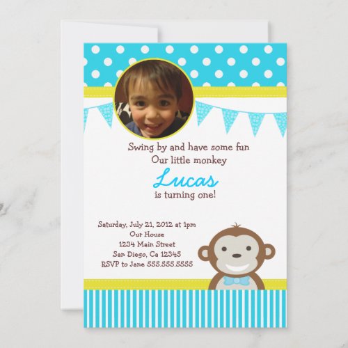 Mod Monkey Birthday Party Invitations for Boy