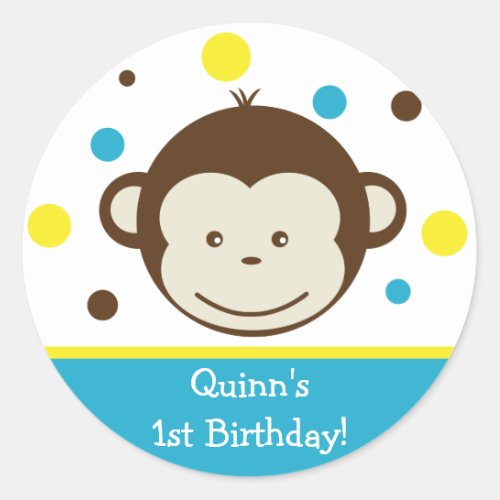Mod Monkey Birthday Party Sticker Label Boy Kid