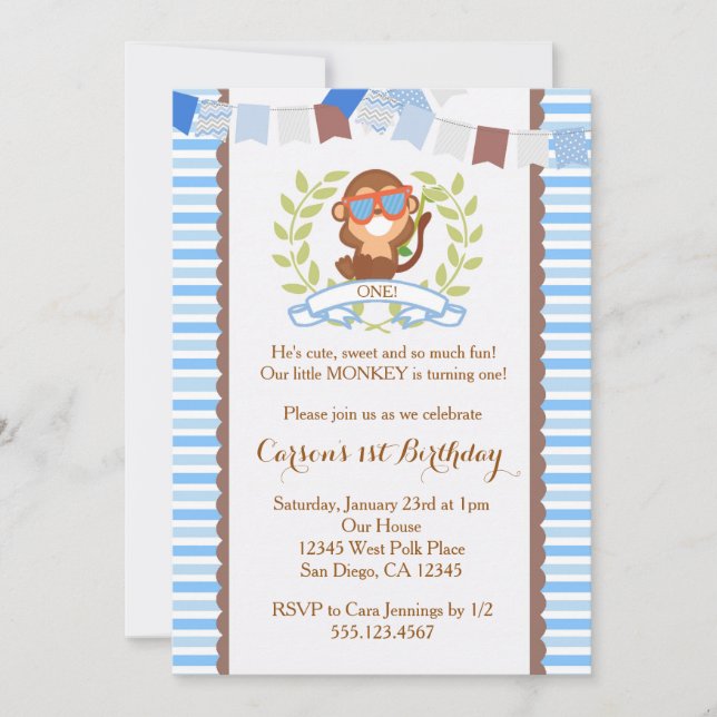 Mod Monkey Boy Birthday Invitation (Front)