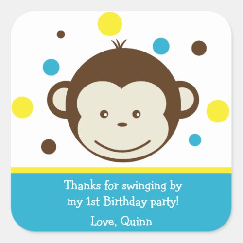 Mod Monkey Boy Birthday Party Thank You Stickers