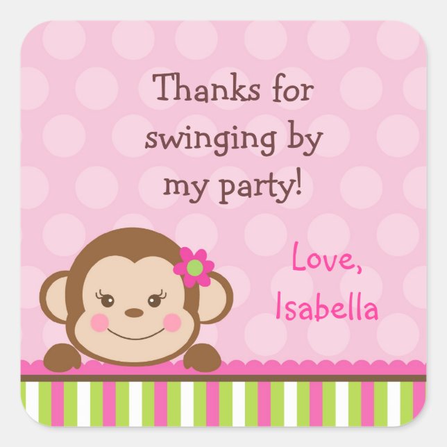 Mod Monkey Favor Thank You stickers Labels Seals (Front)