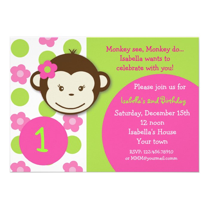 Mod Monkey Girl BIrthday Party Invitations