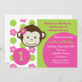 Mod Monkey Girl BIrthday Party Invitations (Front/Back)