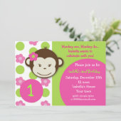 Mod Monkey Girl BIrthday Party Invitations (Standing Front)