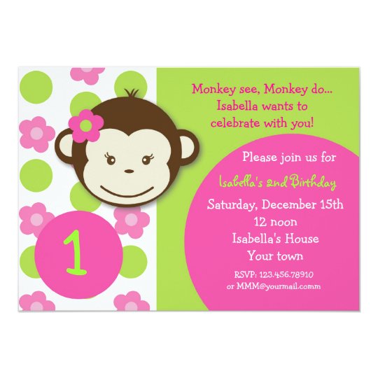 Monkey Girl Birthday Invitations 2