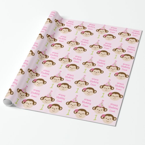 Mod Monkey Girl Personalized Wrapping Paper