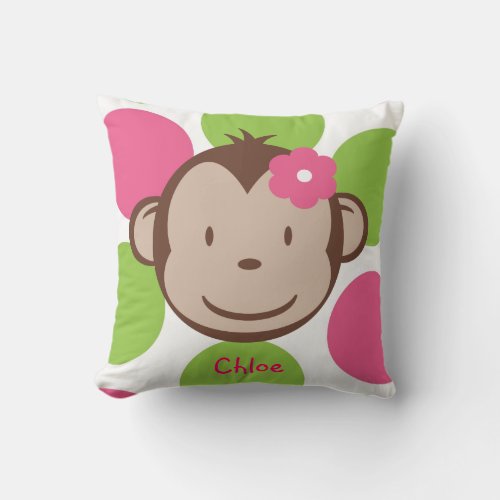 Mod Monkey Girl Throw Pillow