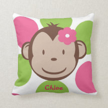 Mod Monkey Girl Throw Pillow