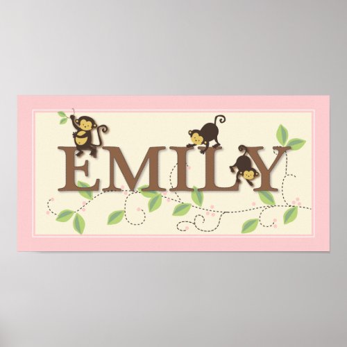 Mod Monkey Personalized Custom Baby Name Poster