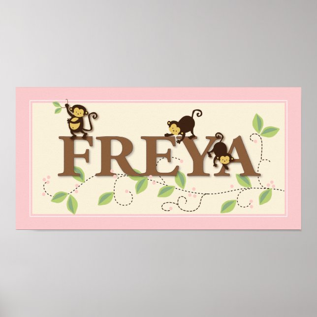 Mod Monkey Personalized Custom Baby Name Poster (Front)