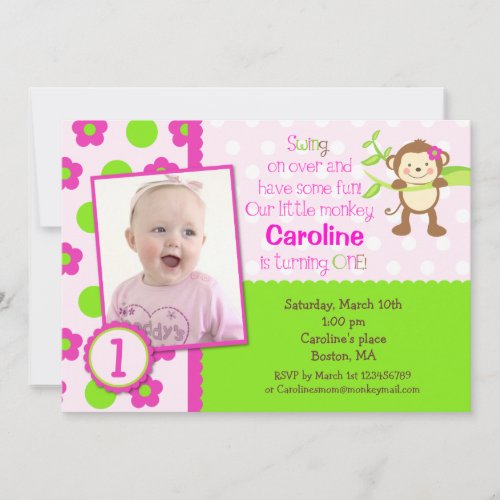 Mod Monkey Photo Birthday Invitations