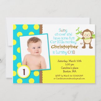 Mod Monkey Photo Birthday Party Invitation
