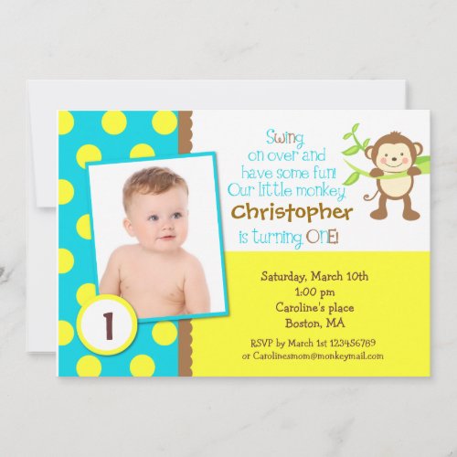 Mod Monkey Photo Birthday Party Invitation