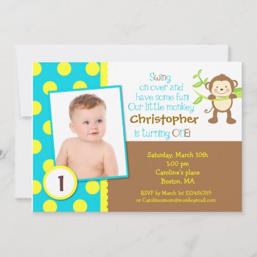 Mod Monkey Photo Birthday Party Invitation