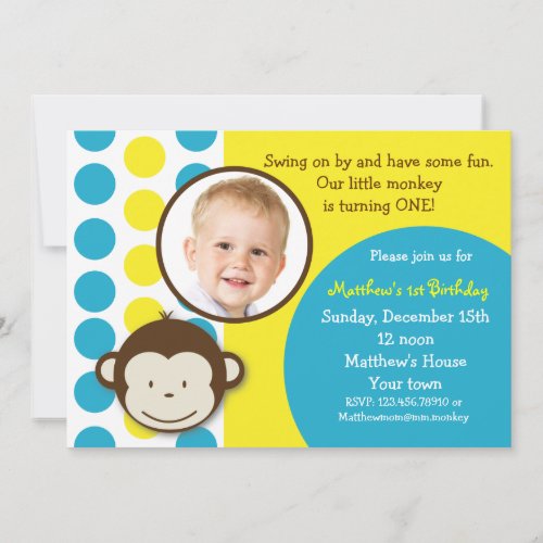 Mod Monkey Photo Birthday Party Invitations
