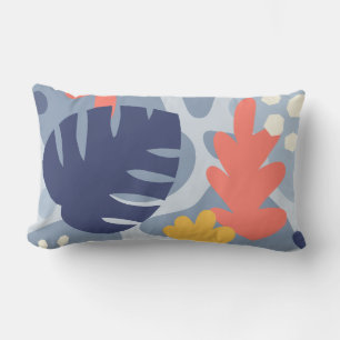 Mod Monstera Abstract Leaf Hawaiian Tropical -Blue Lumbar Pillow