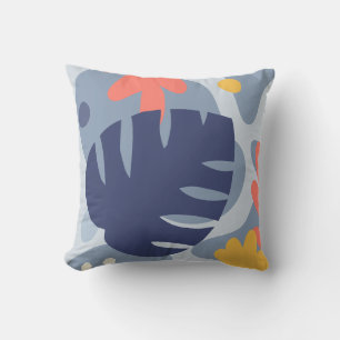 Mod Monstera Abstract Leaf Hawaiian Tropical -Blue Outdoor Pillow