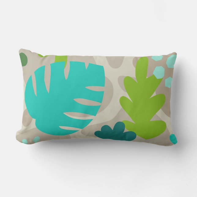 Mod Monstera Abstract Leaf Hawaiian Tropical -Cool Lumbar Pillow (Front)