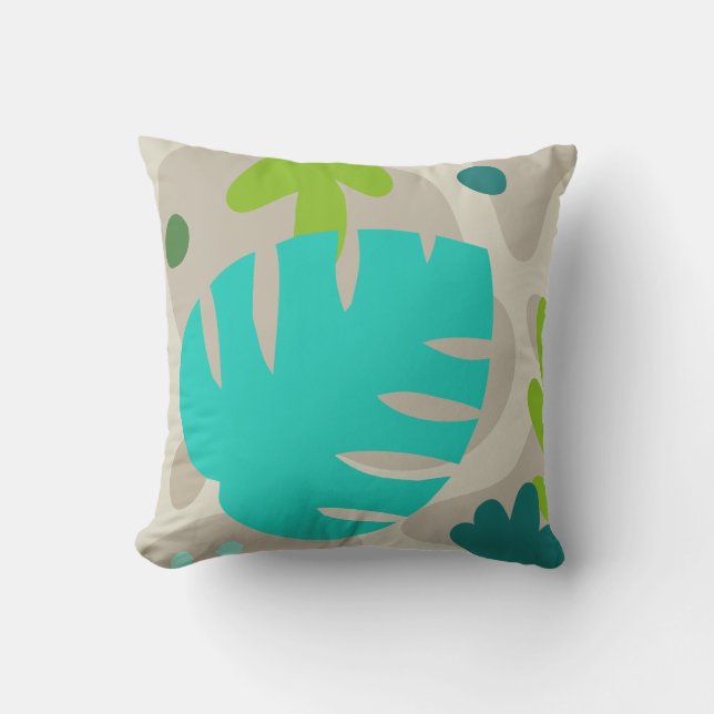 Mod Monstera Abstract Leaf Hawaiian Tropical -Cool Outdoor Pillow (Front)