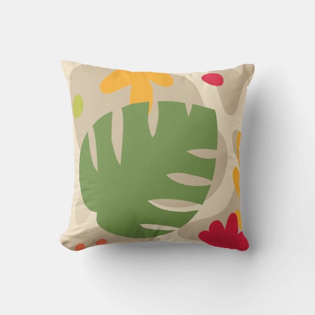 Mod Monstera Abstract Leaf Hawaiian Tropical -Warm Outdoor Pillow (Front)