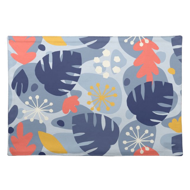 Mod Monstera Leaf Abstract Hawaiian Tropical -Blue Cloth Placemat (Front)