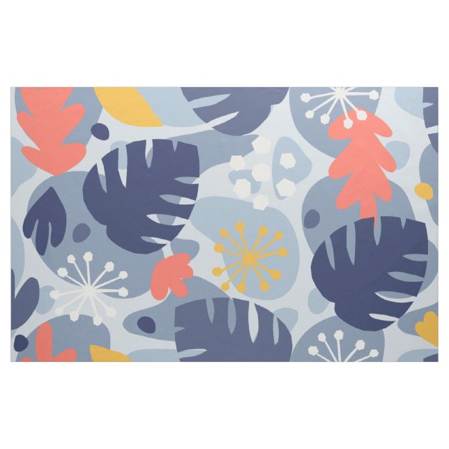 Mod Monstera Leaf Abstract Hawaiian Tropical -Blue Fabric (Fat Quarter)