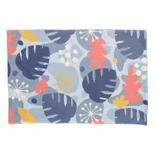 Mod Monstera Leaf Abstract Hawaiian Tropical -Blue Pillow Case