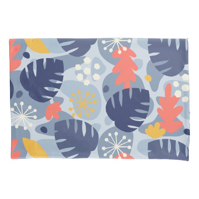 Mod Monstera Leaf Abstract Hawaiian Tropical -Blue Pillow Case (Front)