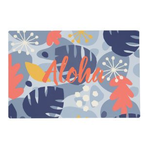 Mod Monstera Leaf Abstract Hawaiian Tropical -Blue Placemat