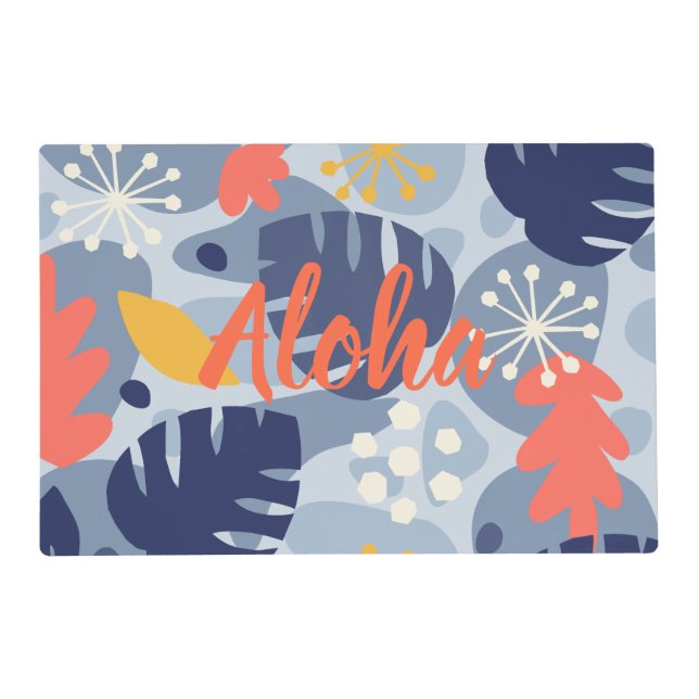 Mod Monstera Leaf Abstract Hawaiian Tropical -Blue Placemat (Front)