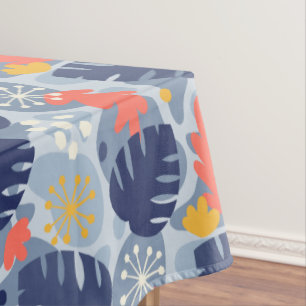 Mod Monstera Leaf Abstract Hawaiian Tropical -Blue Tablecloth