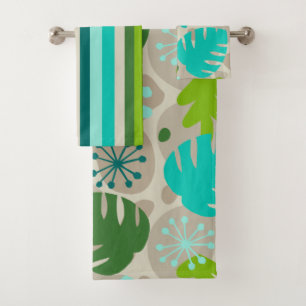 Mod Monstera Leaf Abstract Hawaiian Tropical -Cool Bath Towel Set
