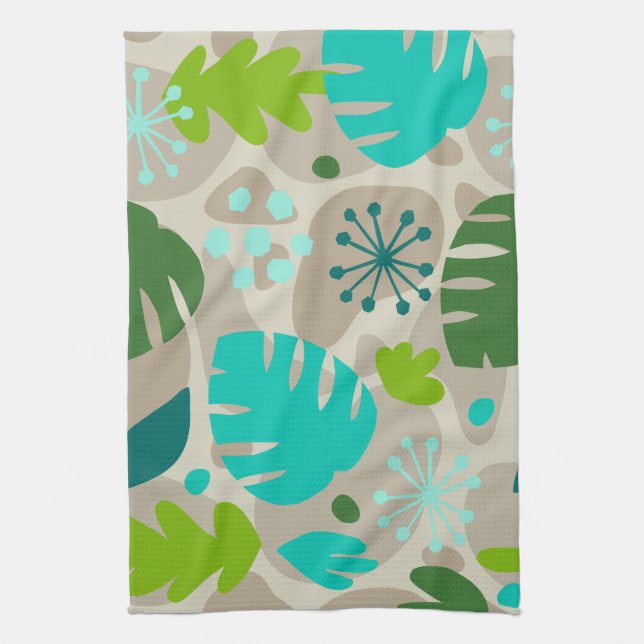 Mod Monstera Leaf Abstract Hawaiian Tropical -Cool Kitchen Towel (Vertical)