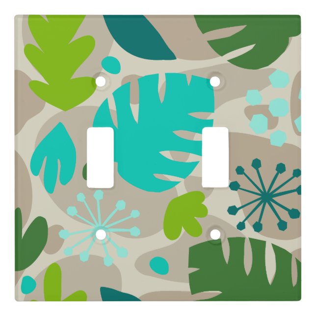Mod Monstera Leaf Abstract Hawaiian Tropical -Cool Light Switch Cover (Front)