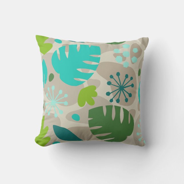 Mod Monstera Leaf Abstract Hawaiian Tropical -Cool Outdoor Pillow (Front)