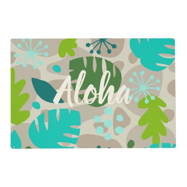 Mod Monstera Leaf Abstract Hawaiian Tropical -Cool Placemat (Front)
