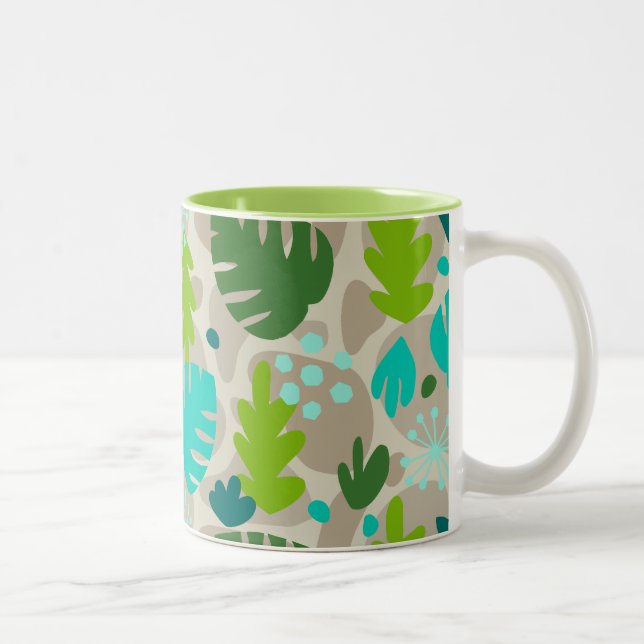 Mod Monstera Leaf Abstract Hawaiian Tropical -Cool Two-Tone Coffee Mug (Right)