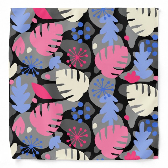 Mod Monstera Leaf Abstract Hawaiian Tropical -Gray Bandana (Front)