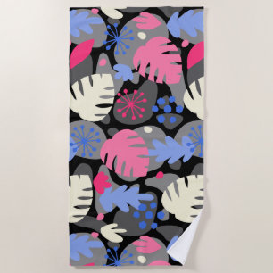 Mod Monstera Leaf Abstract Hawaiian Tropical -Gray Beach Towel