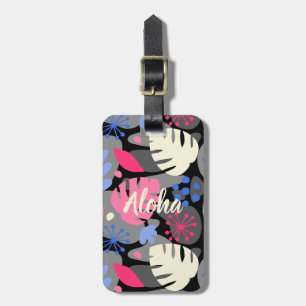 Mod Monstera Leaf Abstract Hawaiian Tropical -Gray Luggage Tag