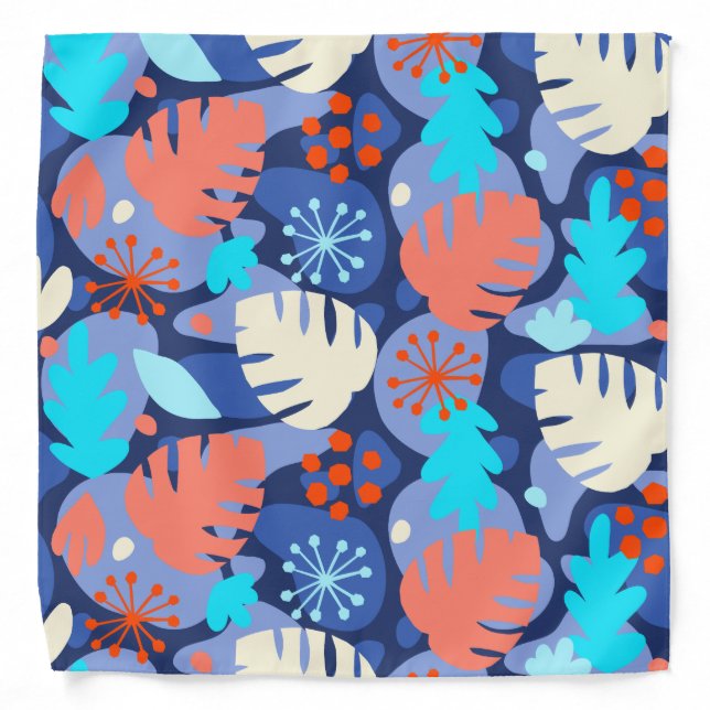 Mod Monstera Leaf Abstract Hawaiian Tropical -Navy Bandana (Front)
