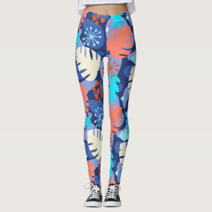 Mod Monstera Leaf Abstract Hawaiian Tropical -Navy Leggings