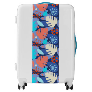 Mod Monstera Leaf Abstract Hawaiian Tropical -Navy Luggage