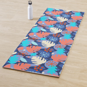Mod Monstera Leaf Abstract Hawaiian Tropical -Navy Yoga Mat