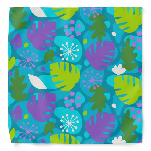 Mod Monstera Leaf Abstract Hawaiian Tropical -Teal Bandana (Front)