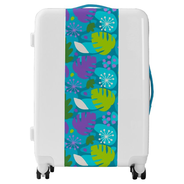 Mod Monstera Leaf Abstract Hawaiian Tropical -Teal Luggage (Front)