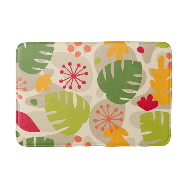 Mod Monstera Leaf Abstract Hawaiian Tropical -Warm Bath Mat (Front)